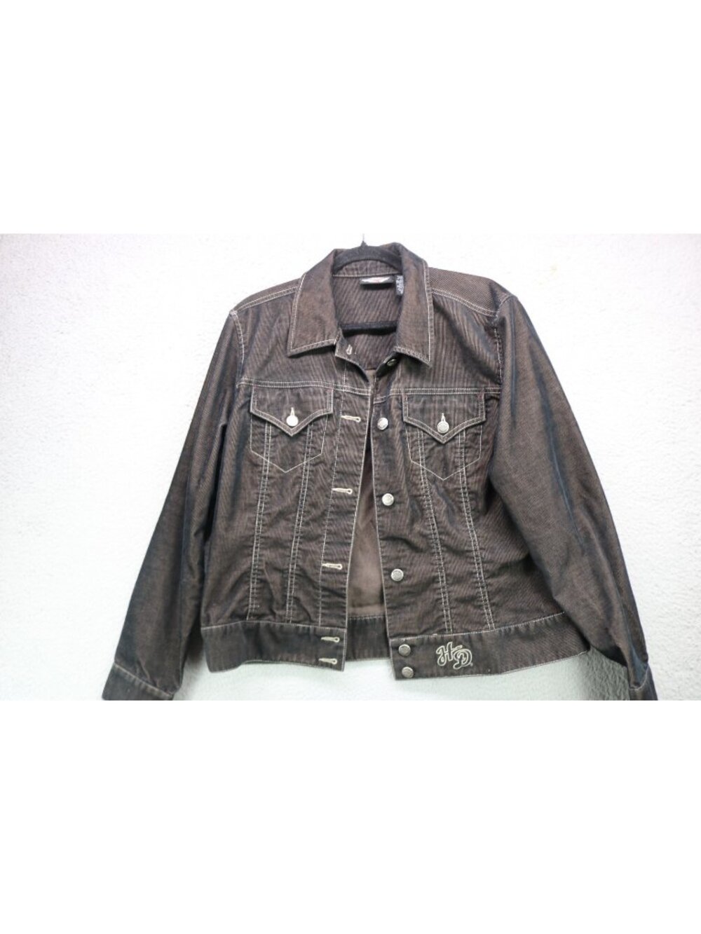 Harley Davidson Women's Black Corduroy‎ Jacket-Size XL-Embroidered-LOGO-Biker